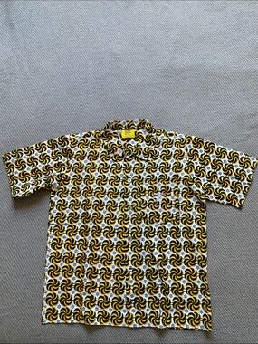Maison Chateau Rouge African yellow navy white short sleeve  button down